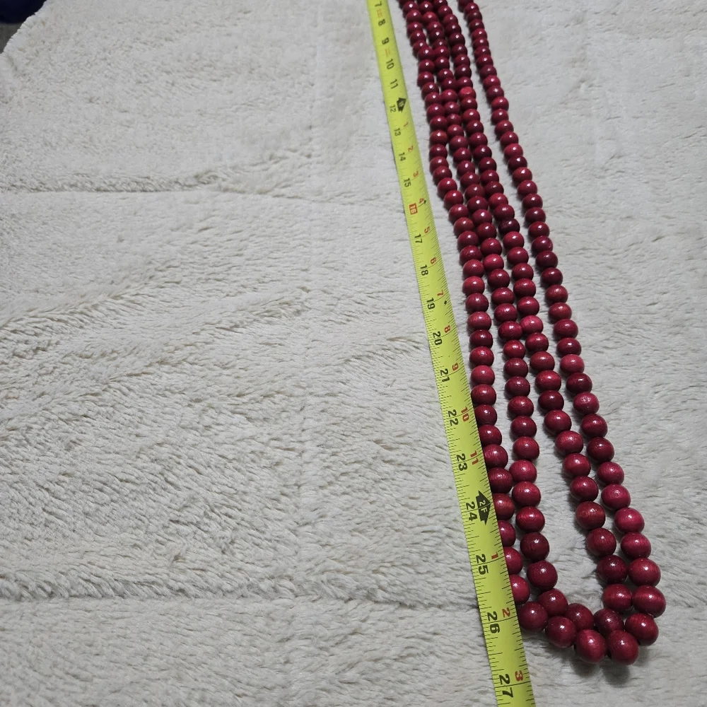 Red Wooden Bead Garland Christmas Tree Beaded Garland, 9ft